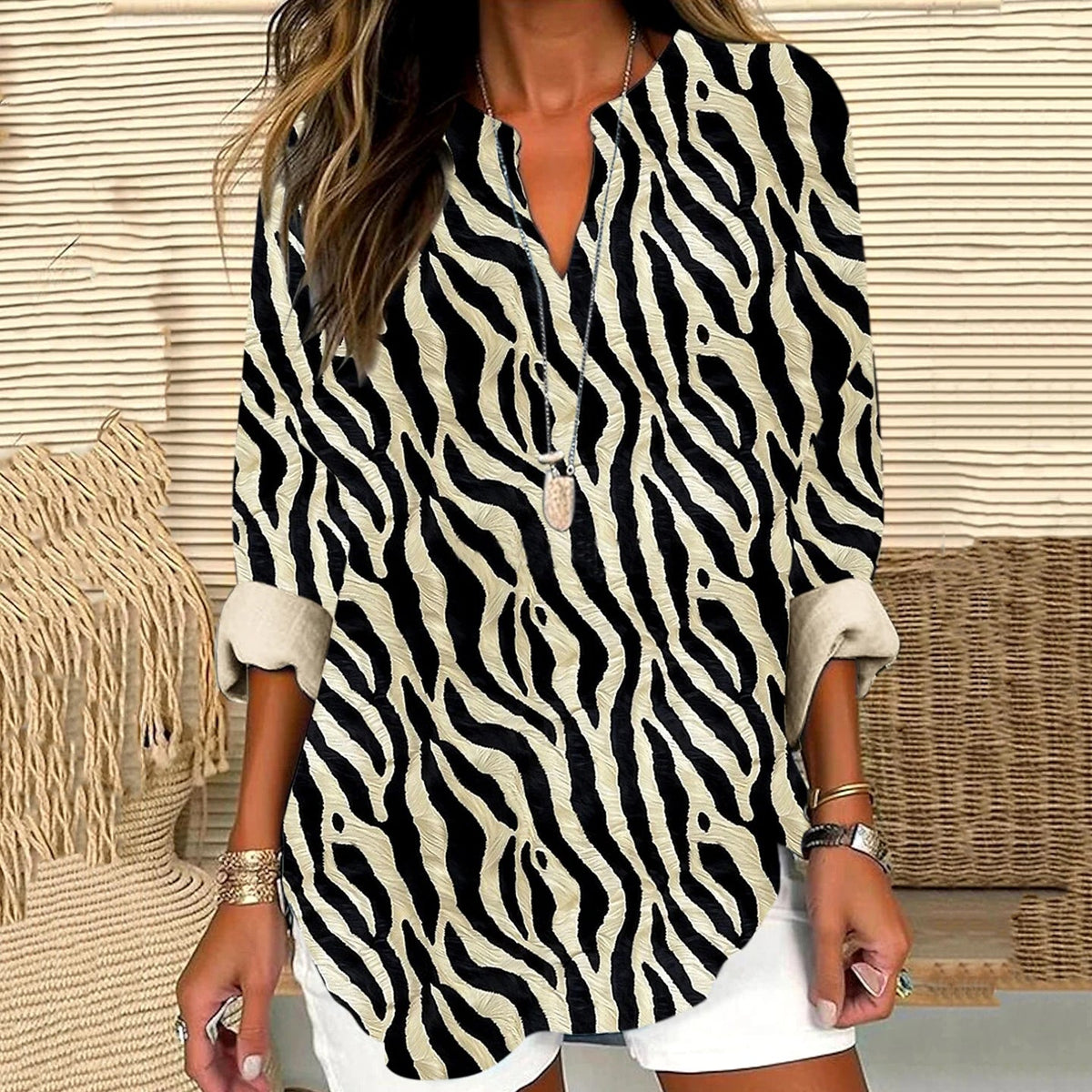 Vintage Geometric Print Linen Shirt elevenforest