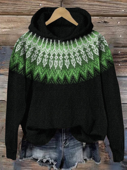Vintage Tribal Icelandic Pattern Cozy Hooded Sweater elevenforest