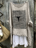 Comstylish Whale Tail Sea Waves Japanese Lino Art Linen Blend Tunic