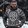 Men's Viking Celtic Pattern Cozy Knit Turtleneck Sweater artswardrobe