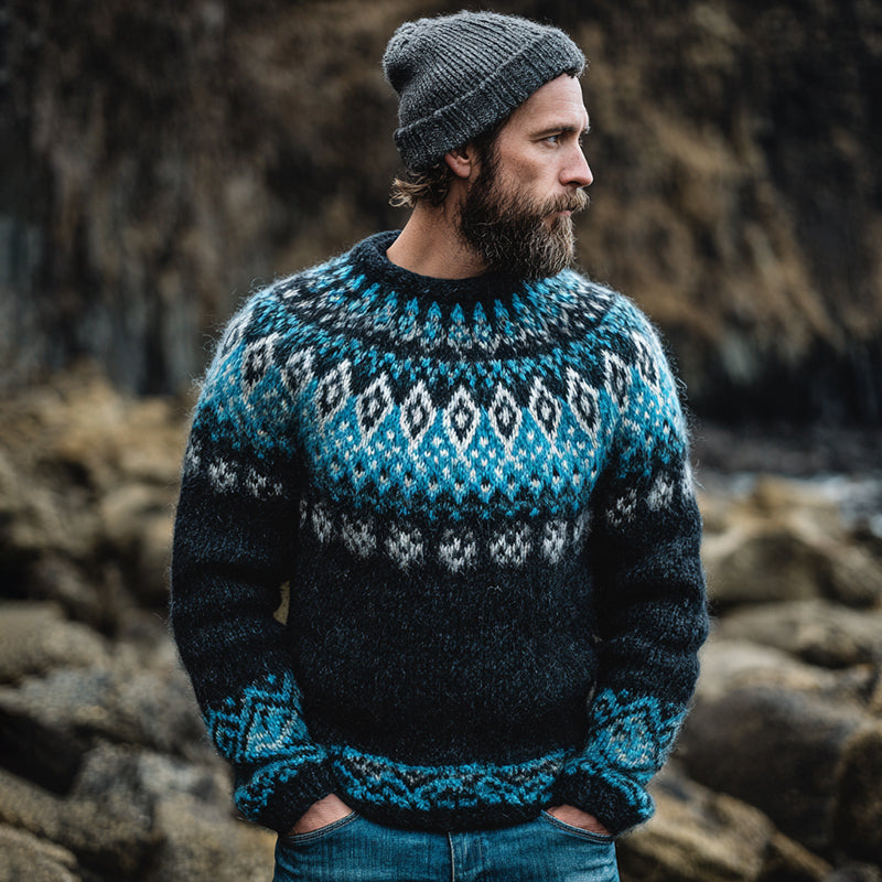 Vintage Norwegian Knit  Fair Isle Jacquard Crew Neck Sweater elevenforest
