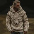 Men's Viking Tribal Wolf Jacquard Knitted Hooded Sweater elevenforest