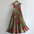 Vintage Floral-embellished Patterned Art Print Round Neck Sleeveless C