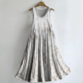 Women's Floral Art Print V-Neck Pocket Cotton Dress
