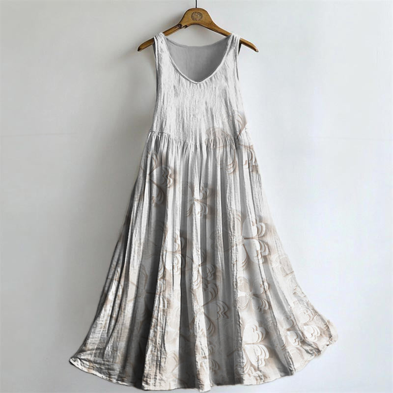 Women's Floral Art Print V-Neck Pocket Cotton Dress