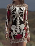 Vintage Skeleton Roses Art Slim Fit Cozy Sweater Dress artswardrobe