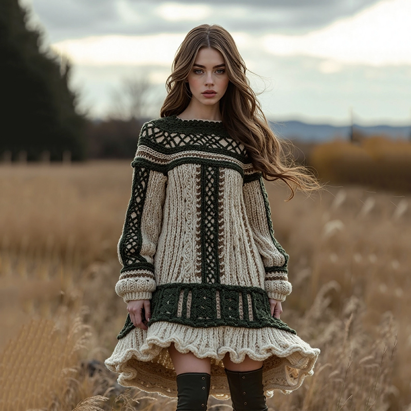 Women's Irish Celtic Knot Crew Neck Sweater Dress artswardrobe