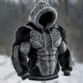 Men's Vintage Viking Tribal Jacquard Celtic Muscle Line Inspired Art Plush Warm Hoodie