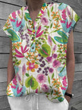 Women's Elegant Floral Classic Cotton and Linen Top