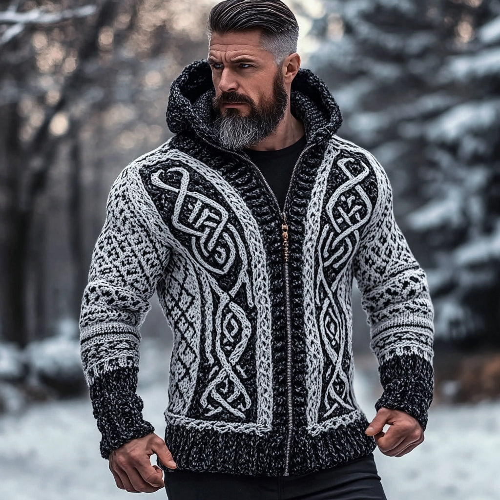 Men's Viking Celtic Pattern Cozy Zip Hooded Sweater artswardrobe