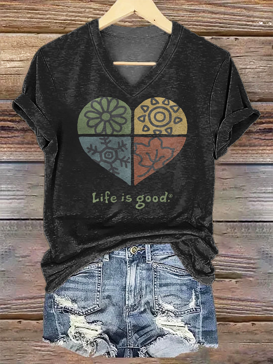 Women's Art Painting Hippie Print V-Neck Short Sleeve