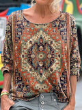 Retro National Floral Geometric patterns Women's Art Print Casual Long