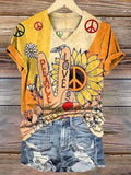 Women's Hippie Peace Love Art Print V-neck Casual T-Shirt