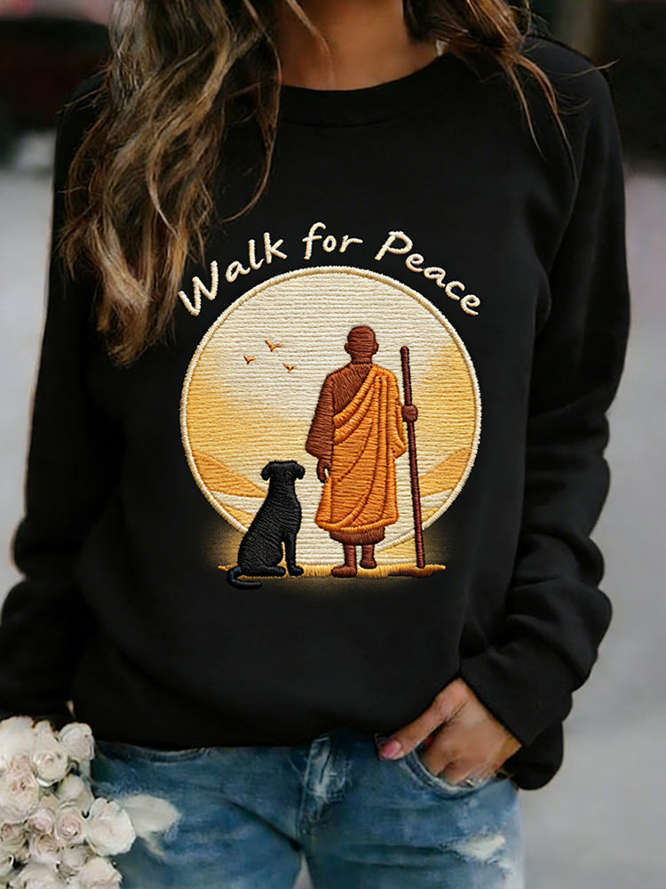 Comstylish Vintage Distressed Walk For Peace Art Print Sweatshirt