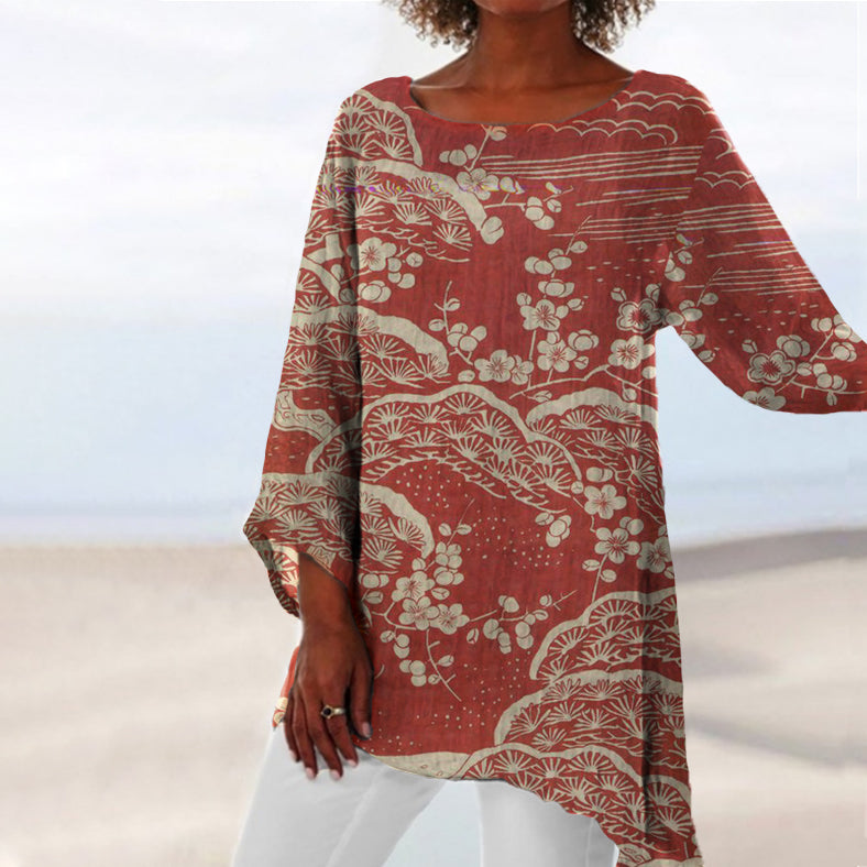 Comstylish Vintage Japanese Art Casual Crew Neck Shirt