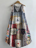 Women's Bohemian Patchwork Print V-neck Pocket Cotton Dress
