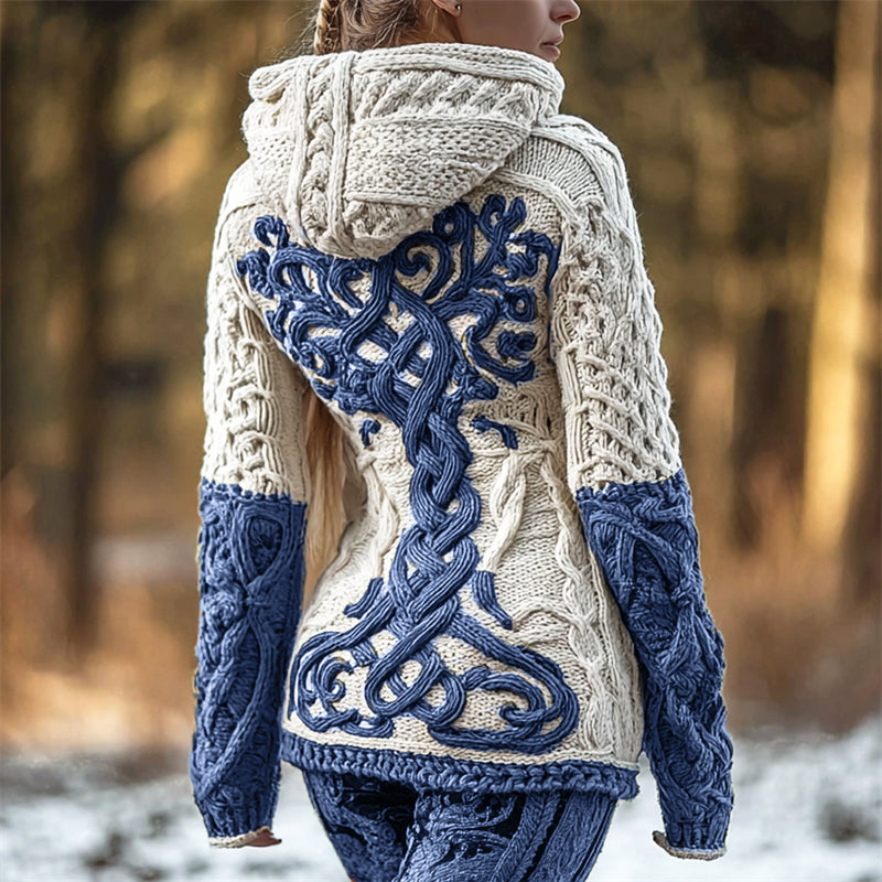 Vintage Viking Tree Of Life Celtic Contrast Cozy Hooded Sweater artswardrobe