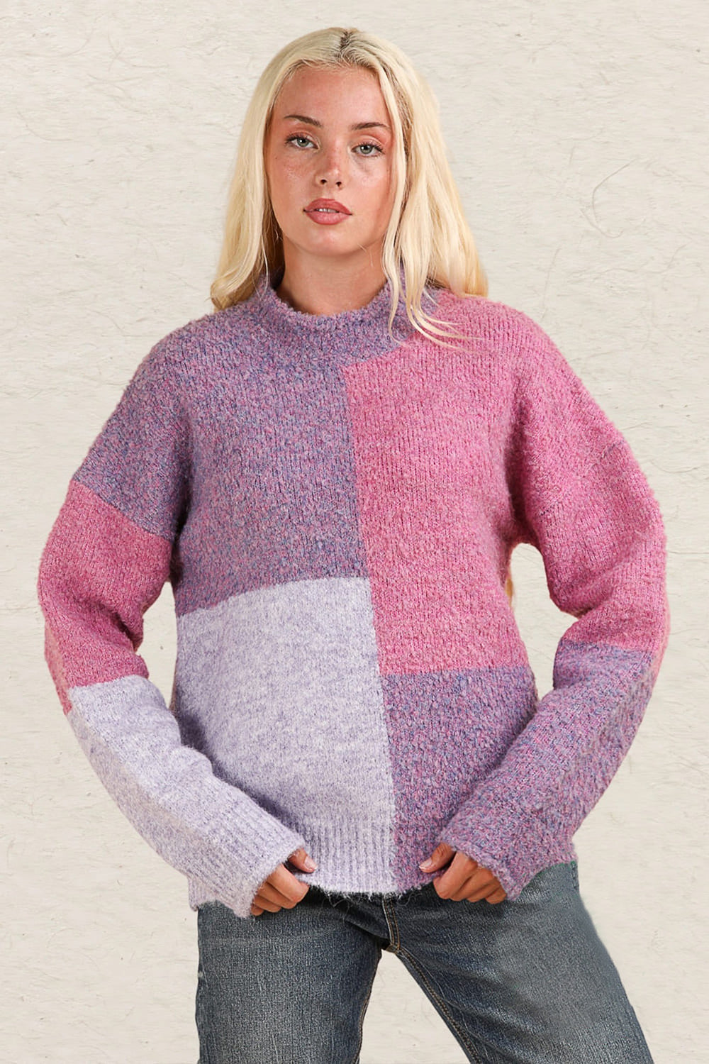 Ramona® | Color block sweater with a stand-up collar and dropped shoulders