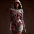 Classy Skeleton Anatomy Bloody Roses Bandages Hooded Sweater Dress artswardrobe