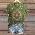 Women's Vintage Ethnic Floral Art Print V-neck Casual T-Shirt