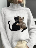 Women's Cute Pet Cat Embroidery Printed Sweater elevenforest
