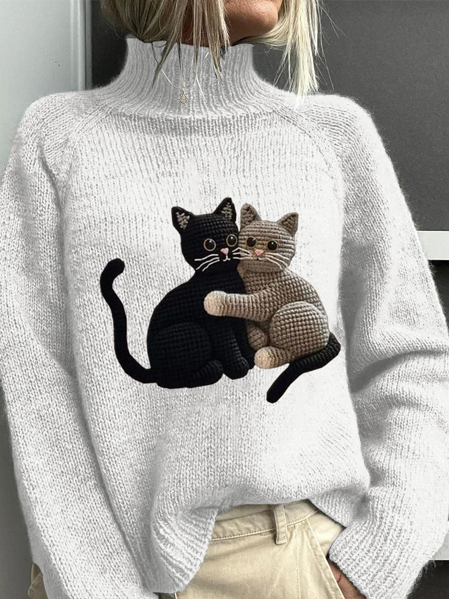 Women's Cute Pet Cat Embroidery Printed Sweater elevenforest