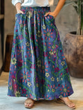 Women's Folk Floral Art Pattern Print Cotton Pocket Skirt