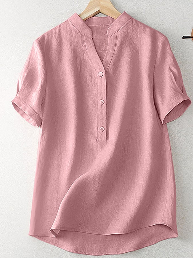 Women's Solid Color Button Down Short Sleeve Shirt