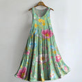 Women's Vintage Floral Art Print Sleeveless Cotton Pocket Dress