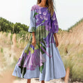 Women's Floral Embellished Pattern Art Print Cotton Crew Neck Dress