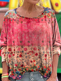 Floral Art Print Casual Long Sleeve T-Shirt